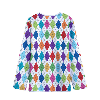 Colorful Argyle Pattern Print Long Sleeve Short Coat