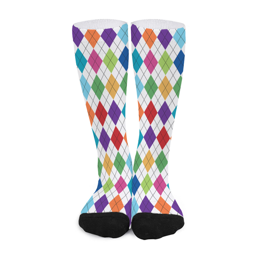 Colorful Argyle Pattern Print Long Socks