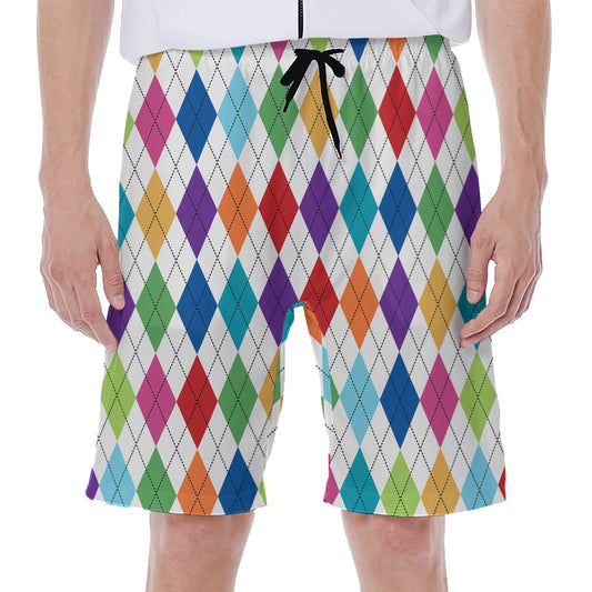 Colorful Argyle Pattern Print Men's Beach Shorts