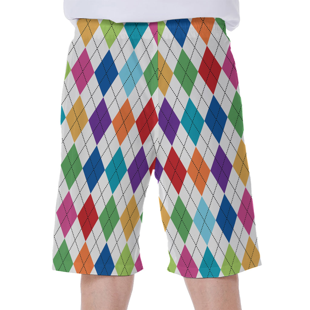 Colorful Argyle Pattern Print Men's Beach Shorts