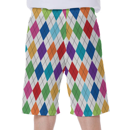 Colorful Argyle Pattern Print Men's Beach Shorts