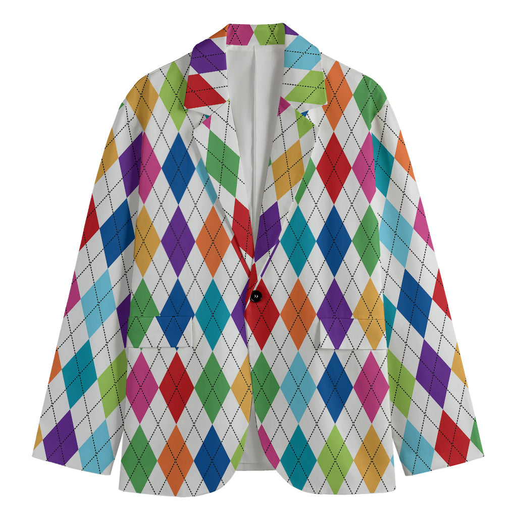 Colorful Argyle Pattern Print Men's Blazer