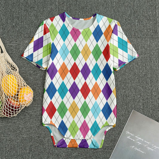 Colorful Argyle Pattern Print Men's Bodysuit