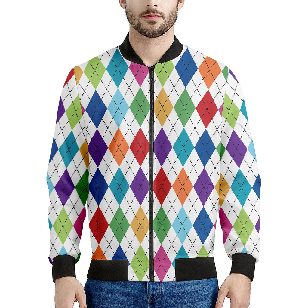 Colorful Argyle Pattern Print Men's Bomber Jacket