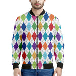 Colorful Argyle Pattern Print Men's Bomber Jacket