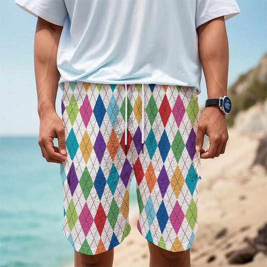 Colorful Argyle Pattern Print Men's Cargo Shorts