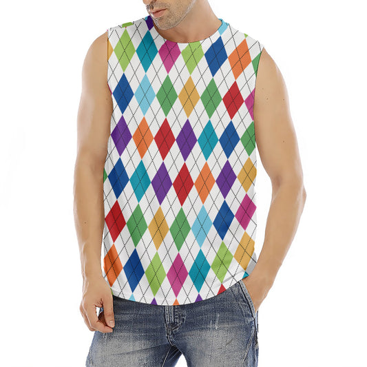 Colorful Argyle Pattern Print Men's Fitness Tank Top