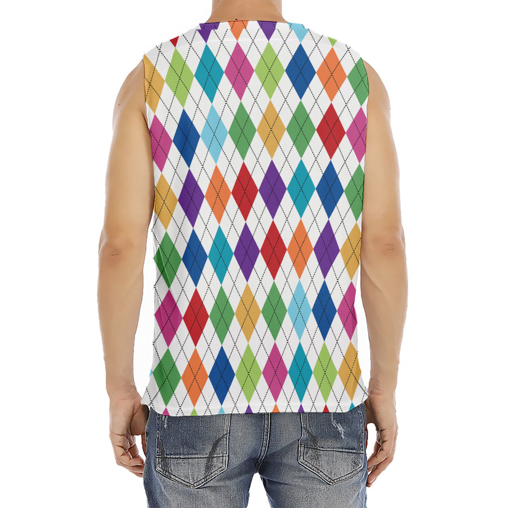 Colorful Argyle Pattern Print Men's Fitness Tank Top
