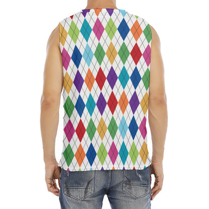 Colorful Argyle Pattern Print Men's Fitness Tank Top