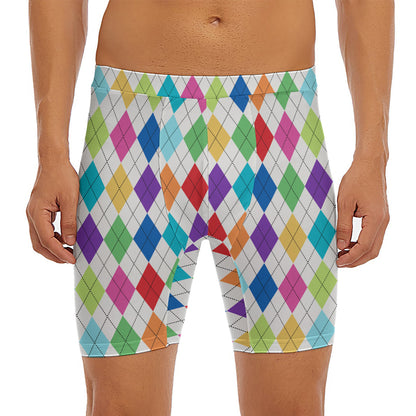 Colorful Argyle Pattern Print Men's Long Boxer Briefs