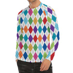 Colorful Argyle Pattern Print Men's Long Sleeve Rash Guard
