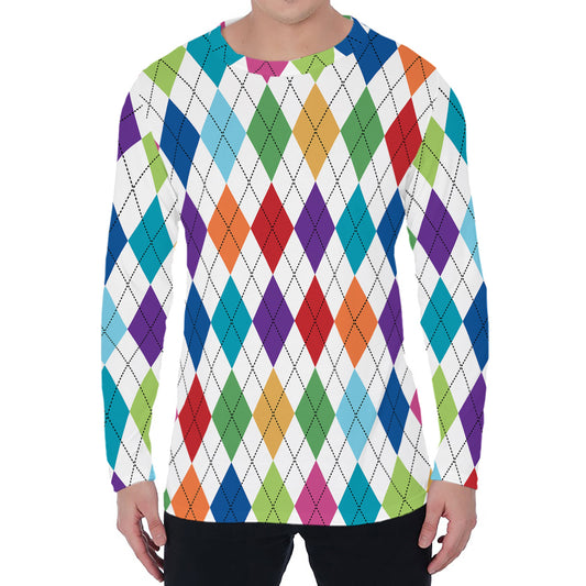 Colorful Argyle Pattern Print Men's Long Sleeve T-Shirt