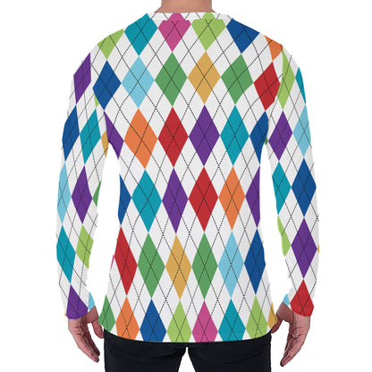 Colorful Argyle Pattern Print Men's Long Sleeve T-Shirt