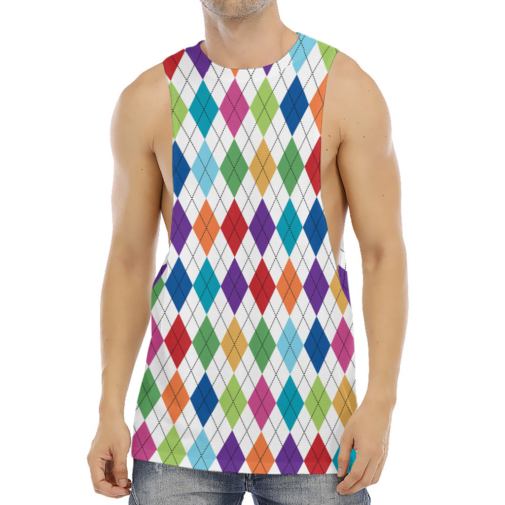 Colorful Argyle Pattern Print Men's Muscle Tank Top