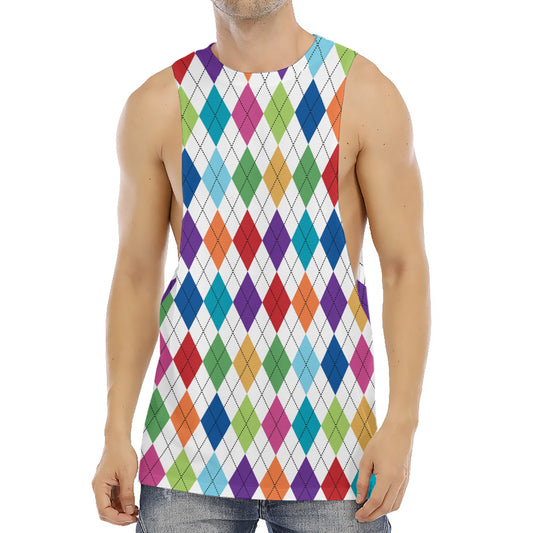 Colorful Argyle Pattern Print Men's Muscle Tank Top
