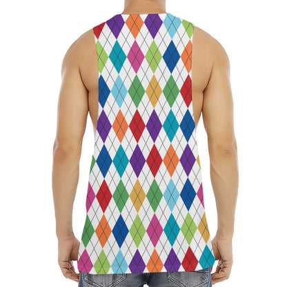 Colorful Argyle Pattern Print Men's Muscle Tank Top
