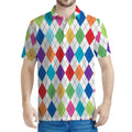 Colorful Argyle Pattern Print Men's Polo Shirt