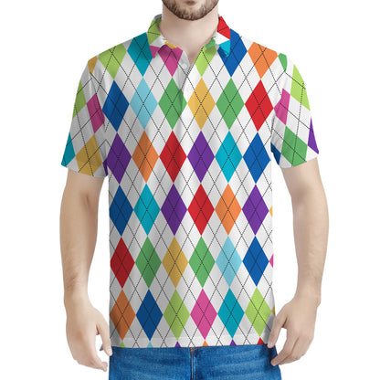 Colorful Argyle Pattern Print Men's Polo Shirt