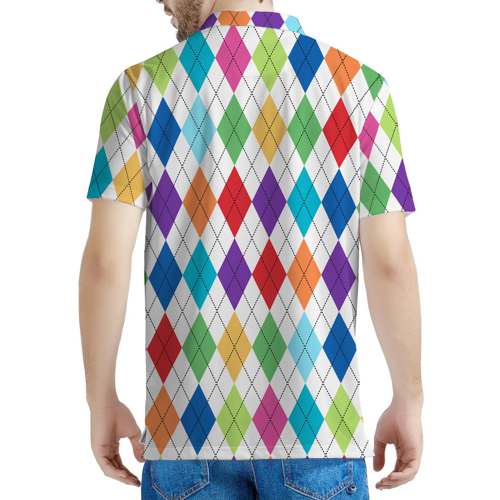 Colorful Argyle Pattern Print Men's Polo Shirt