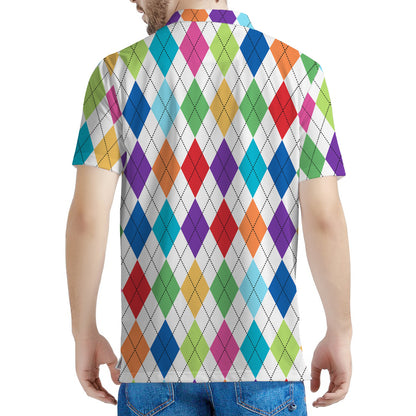 Colorful Argyle Pattern Print Men's Polo Shirt