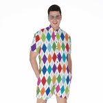 Colorful Argyle Pattern Print Men's Rompers