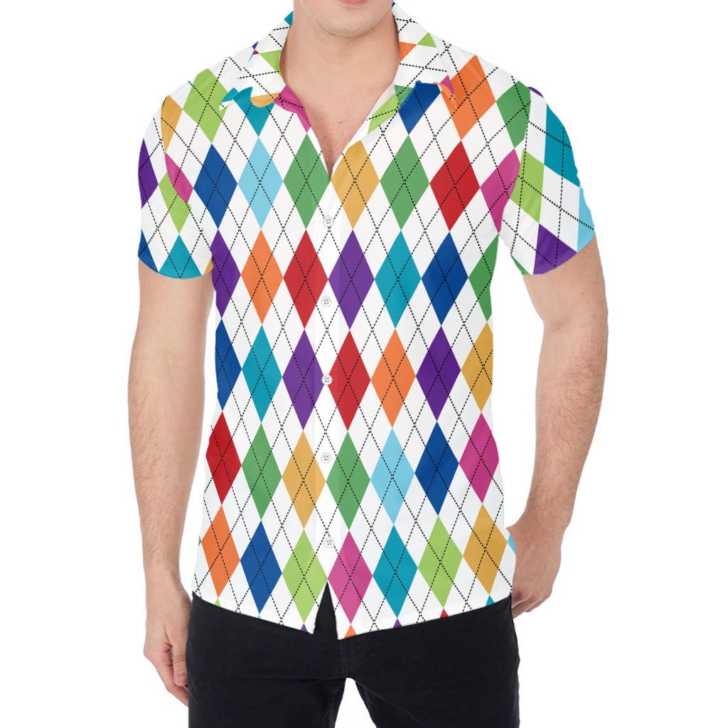 Colorful Argyle Pattern Print Men's Shirt