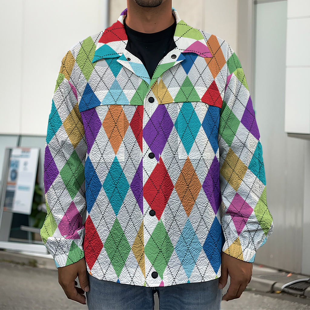 Colorful Argyle Pattern Print Men's Shirt Jacket