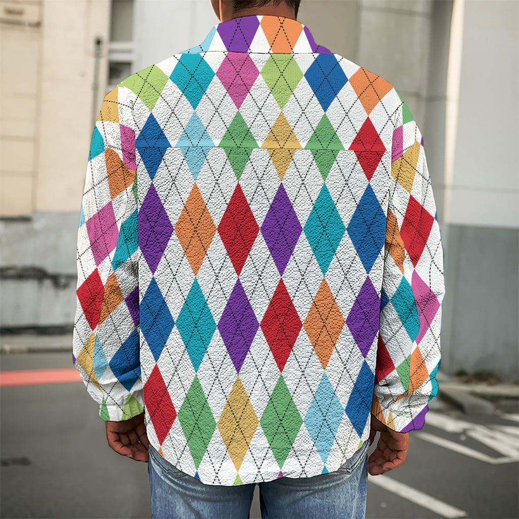 Colorful Argyle Pattern Print Men's Shirt Jacket