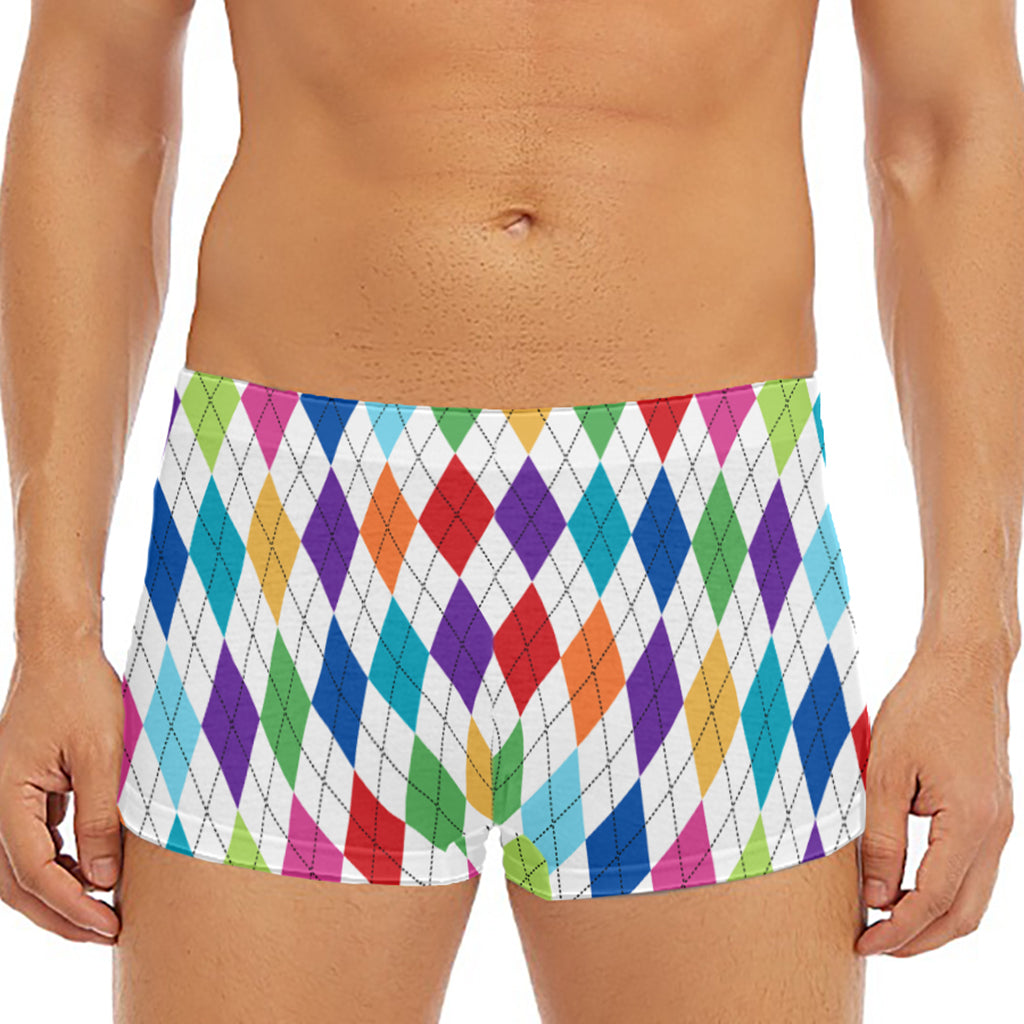 Colorful Argyle Pattern Print Men's Short Boxer Briefs