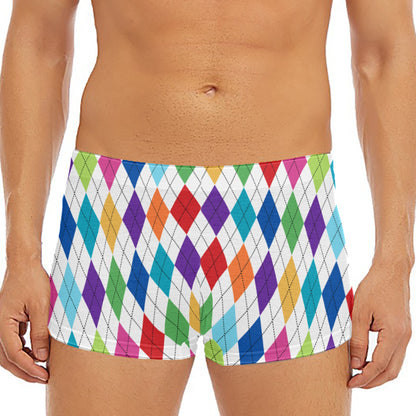Colorful Argyle Pattern Print Men's Short Boxer Briefs