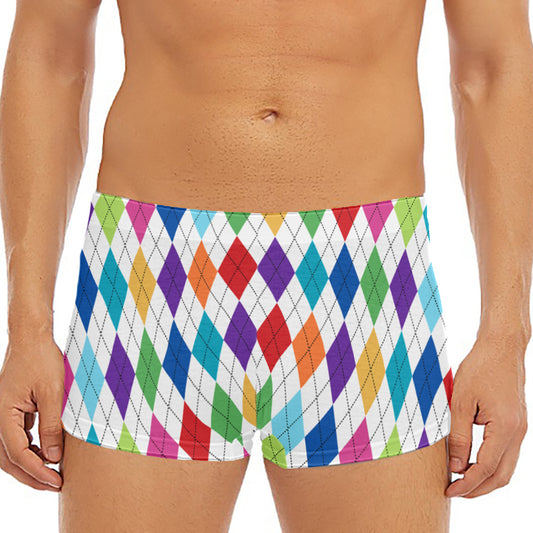 Colorful Argyle Pattern Print Men's Short Boxer Briefs