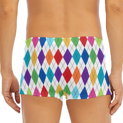 Colorful Argyle Pattern Print Men's Short Boxer Briefs