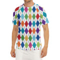 Colorful Argyle Pattern Print Men's Short Sleeve Rash Guard