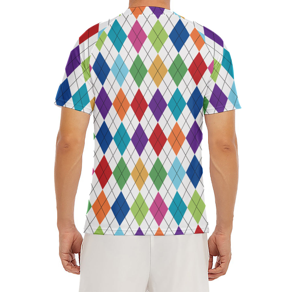 Colorful Argyle Pattern Print Men's Short Sleeve Rash Guard