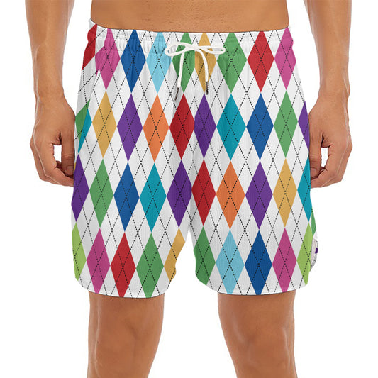 Colorful Argyle Pattern Print Men's Split Running Shorts