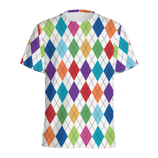 Colorful Argyle Pattern Print Men's Sports T-Shirt