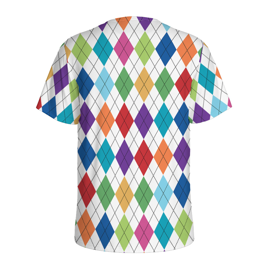 Colorful Argyle Pattern Print Men's Sports T-Shirt