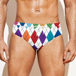 Colorful Argyle Pattern Print Men's Swim Briefs
