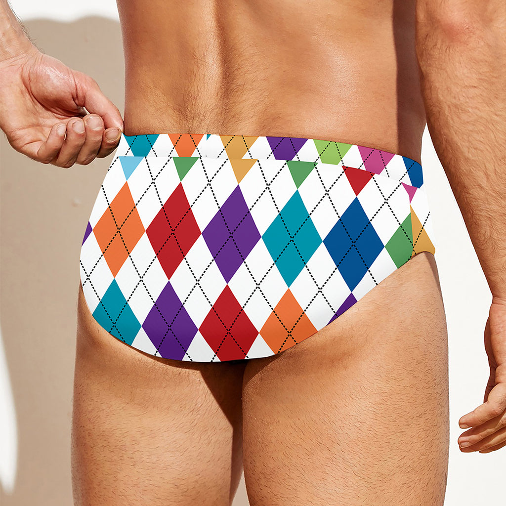 Colorful Argyle Pattern Print Men's Swim Briefs
