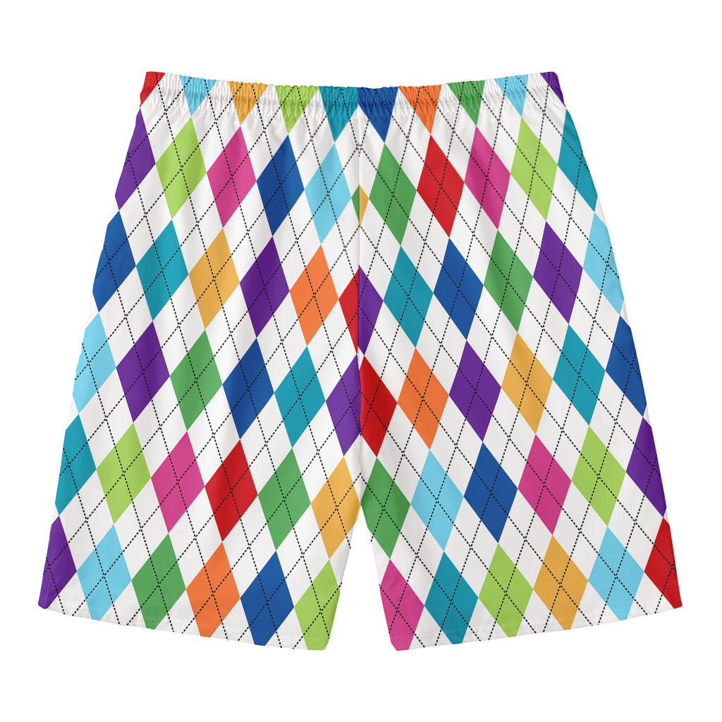 Colorful Argyle Pattern Print Men's Swim Trunks