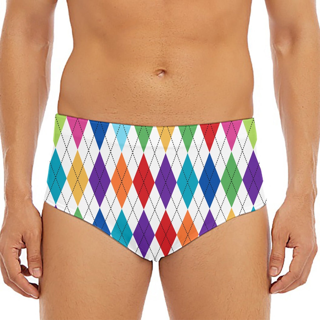 Colorful Argyle Pattern Print Men's Triangle Swim Briefs