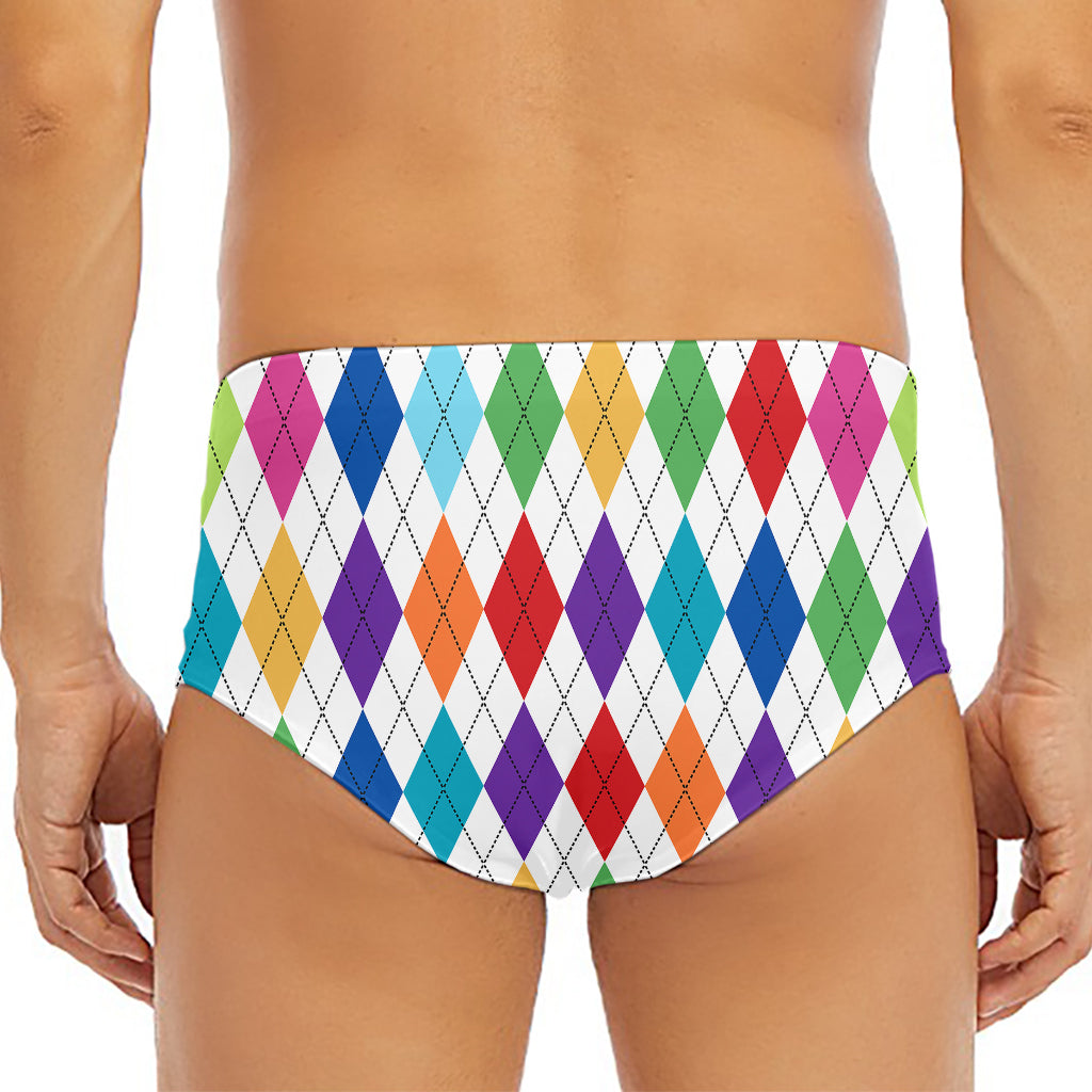 Colorful Argyle Pattern Print Men's Triangle Swim Briefs