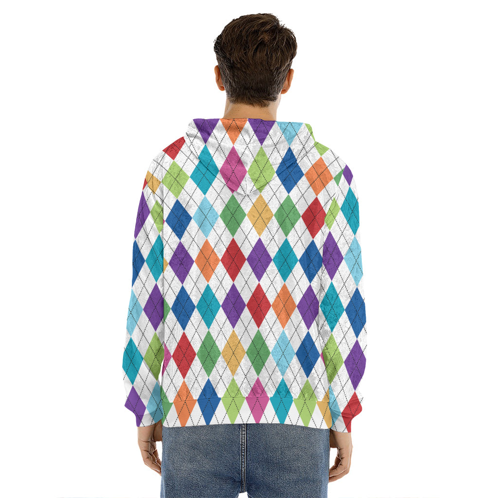 Colorful Argyle Pattern Print Men's Velvet Pullover Hoodie