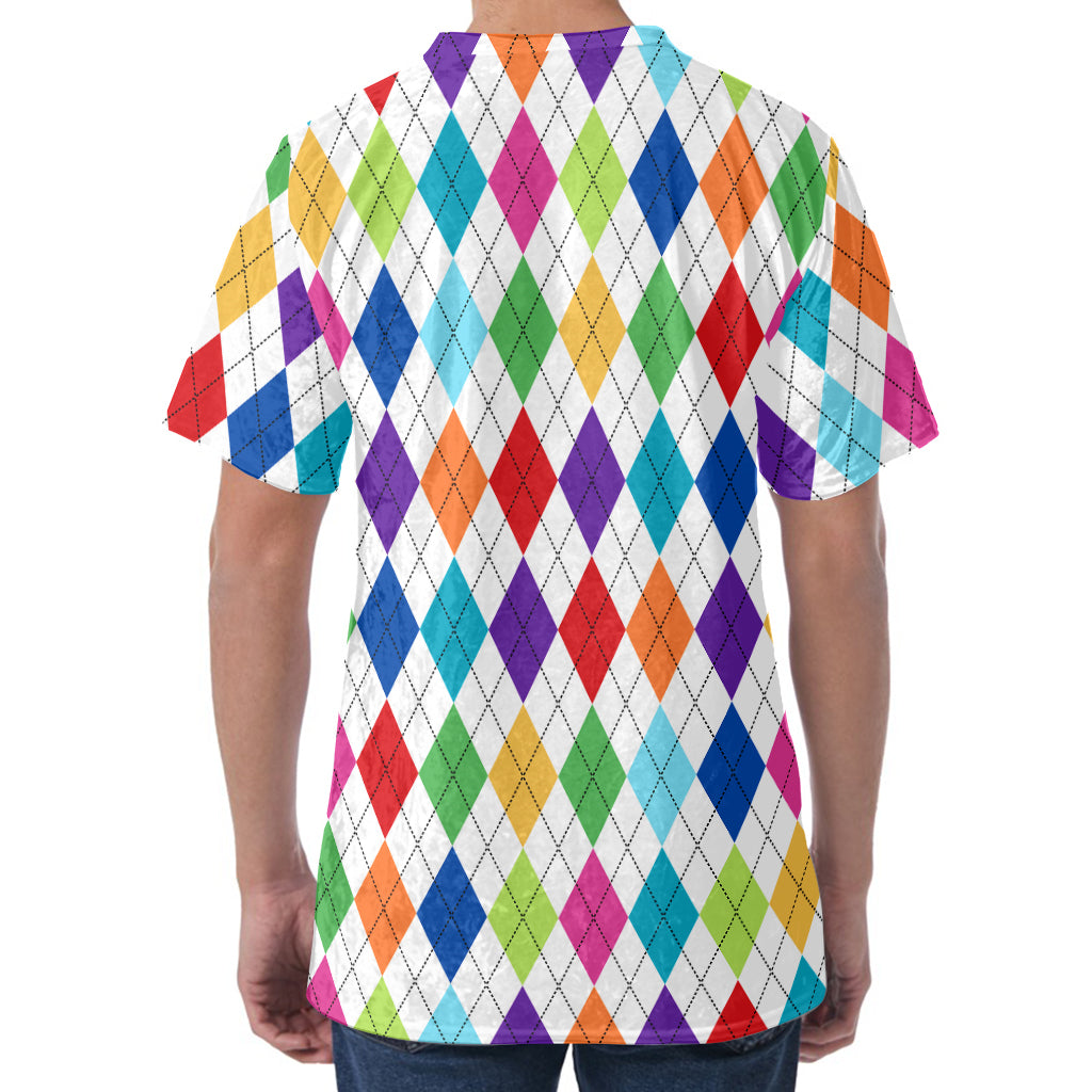 Colorful Argyle Pattern Print Men's Velvet T-Shirt