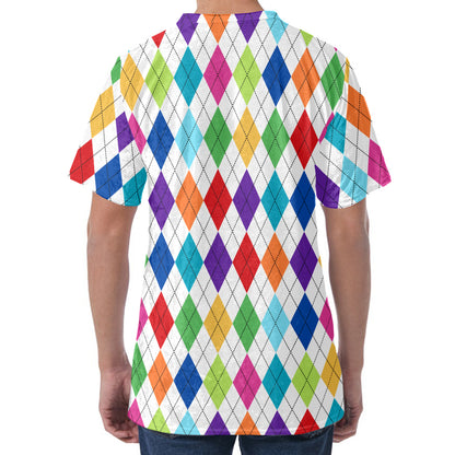 Colorful Argyle Pattern Print Men's Velvet T-Shirt