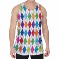 Colorful Argyle Pattern Print Men's Velvet Tank Top