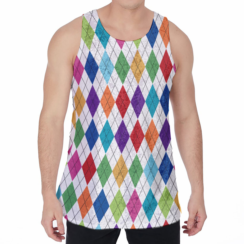 Colorful Argyle Pattern Print Men's Velvet Tank Top