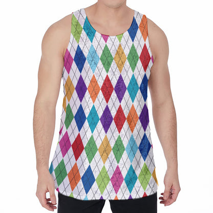 Colorful Argyle Pattern Print Men's Velvet Tank Top