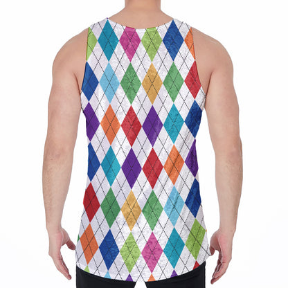Colorful Argyle Pattern Print Men's Velvet Tank Top
