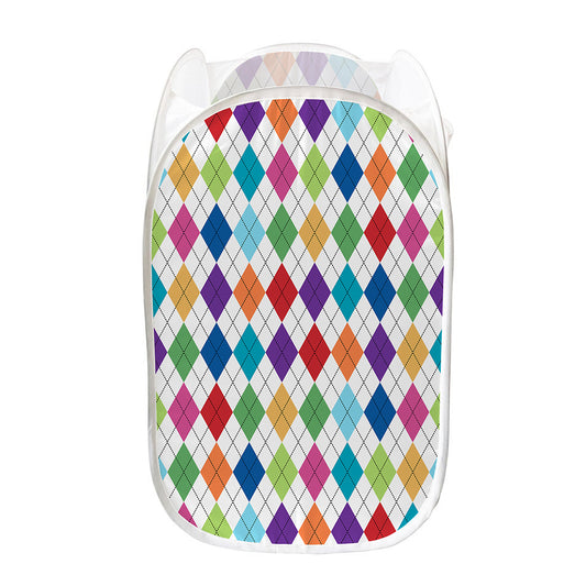 Colorful Argyle Pattern Print Mesh Laundry Hamper